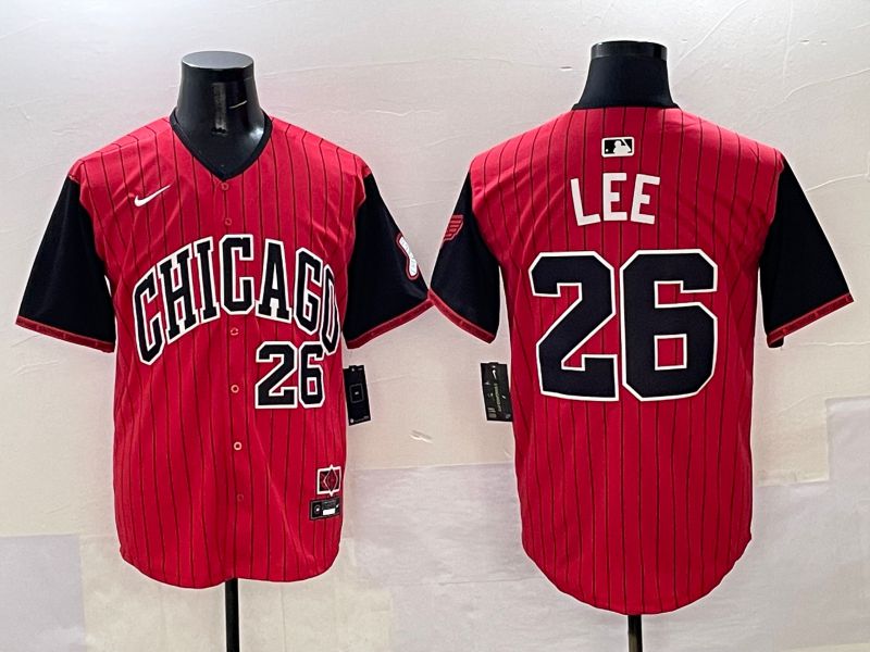 Men Chicago White Sox 26 Lee Red Stripe Joint Name Nike 2025 MLB Jersey style 31